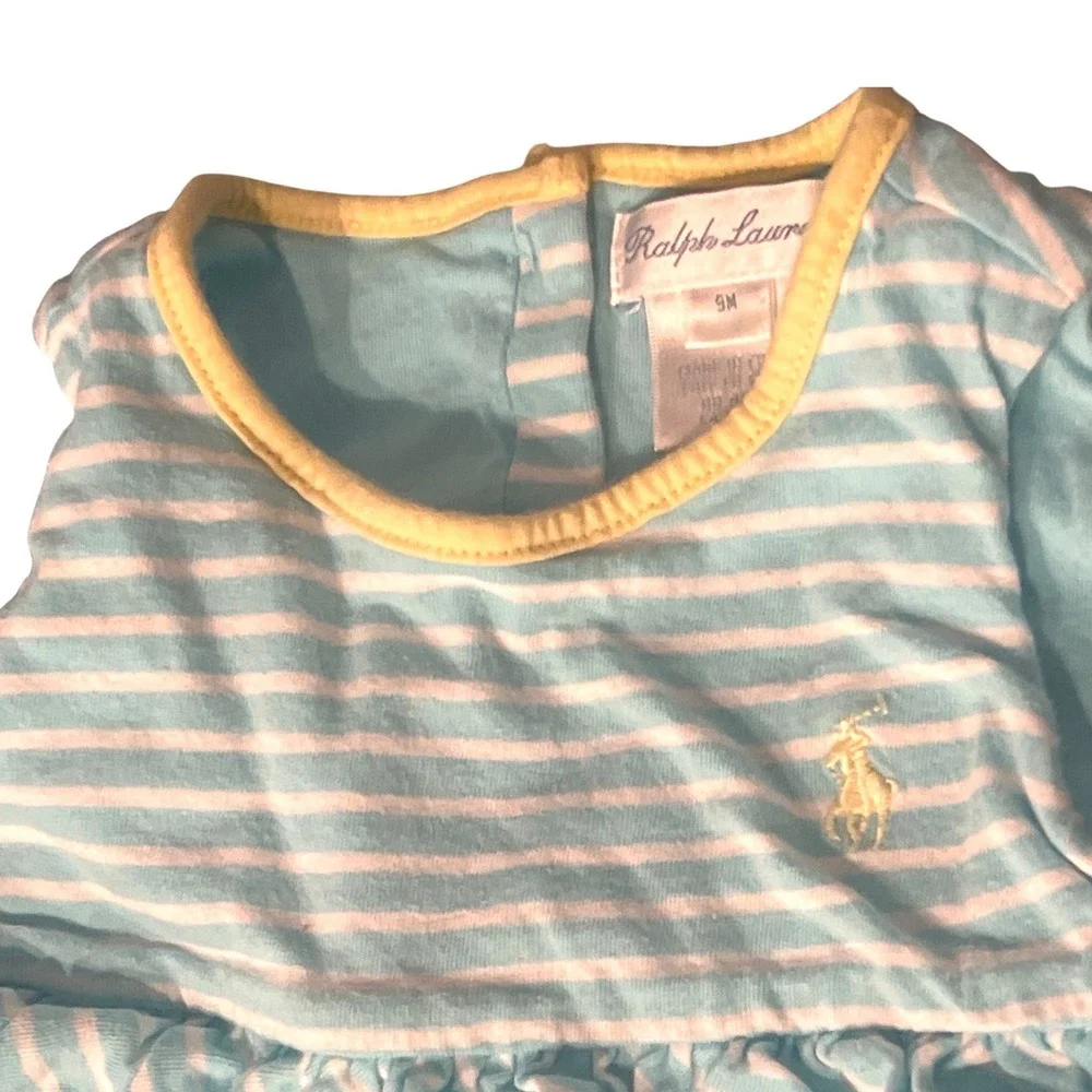 Ralph Lauren Baby Girls Blue White Striped Ruffle Tiered Dress 9M - Picture 2 of 5
